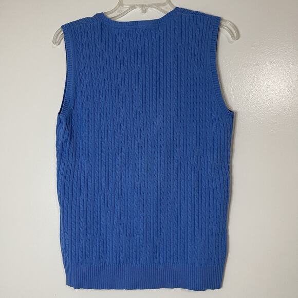 L.L. Bean vintage blue pullover crochet cotton v-neck sweater vest large - Picture 3 of 3